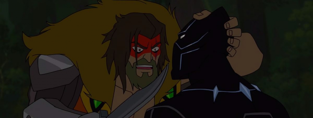 Black Panther affronte Kraven dans un extrait du film animé Avengers : Black Panther's Quest