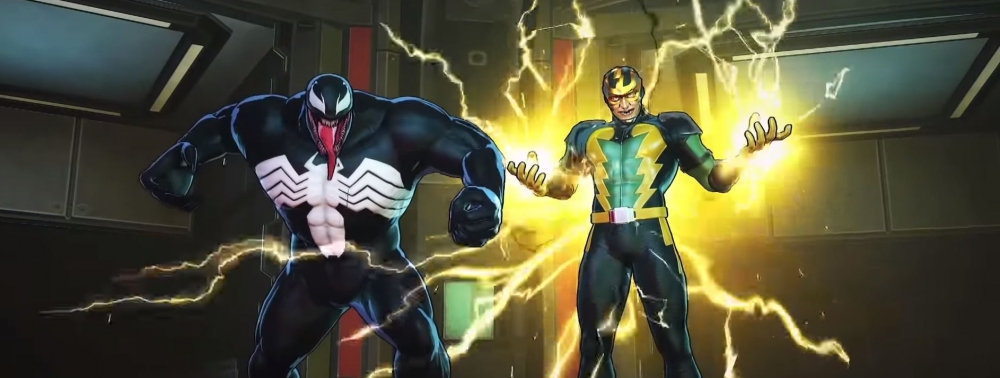 Marvel Ultimate Alliance 3 présente un combat de boss avec Venom et Electro